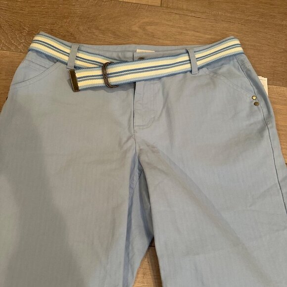 LIZ CLAIBORNE WOMENS BELTED CROPPED PANTS BLUE 12 PETITE AUDRA NEW - Picture 2 of 9
